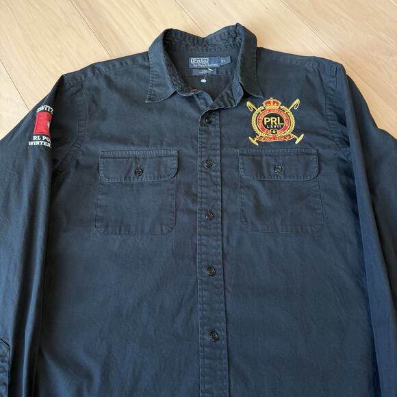 Vintage Polo Ralph Lauren Shirt XL Black Cotton Switzerland Polo Team RRL NYC - Picture 3 of 8
